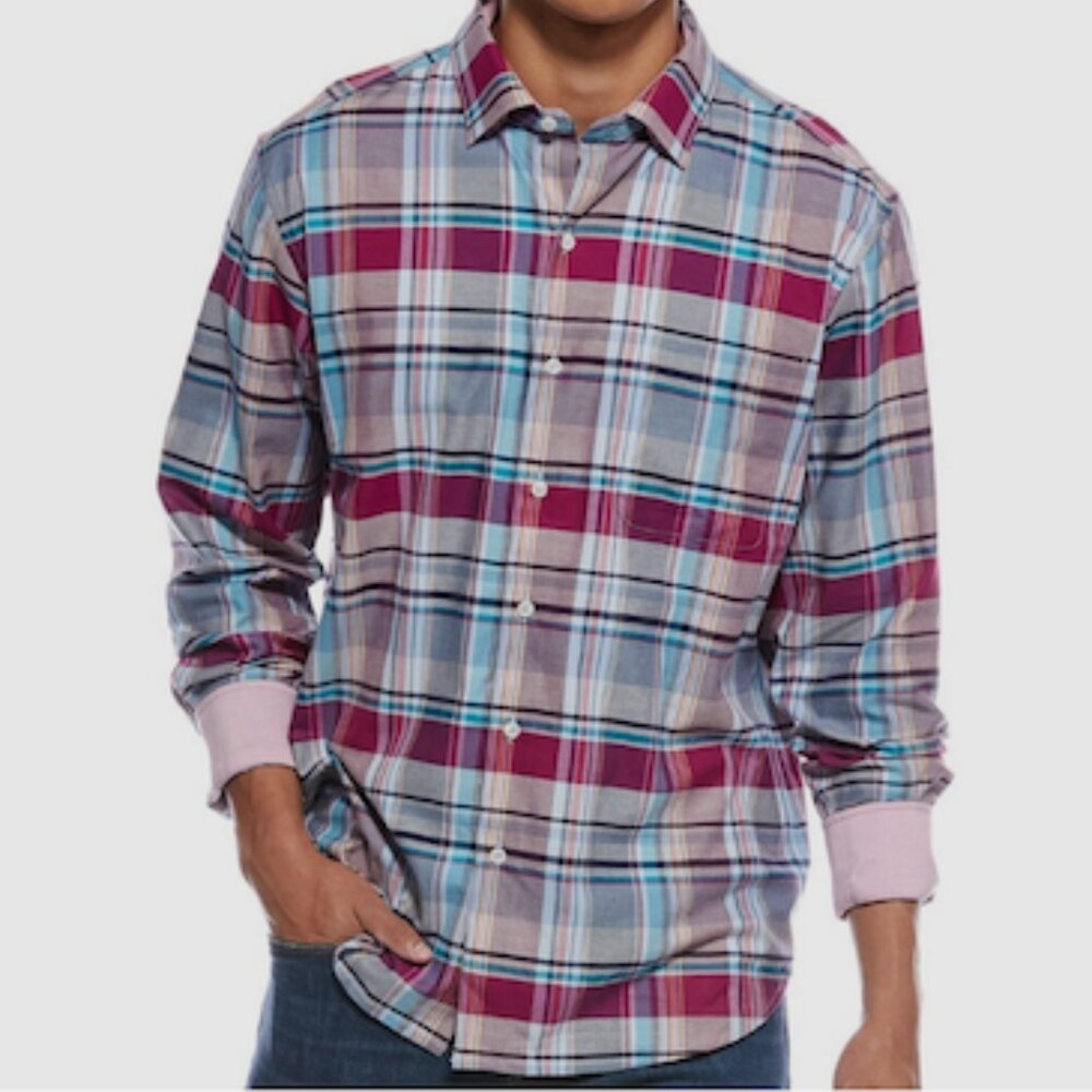 Tommy Bahama Long Sleeve LAZLO CHEERS CHECK Silk Blend Shirt Size M